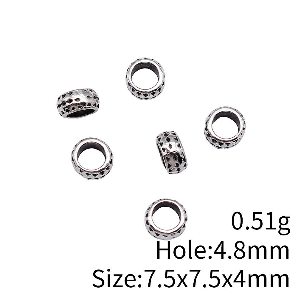 7.5x7.5x4mm 0.51g Antique Silver Zinc Alloy Round Large Hole Spacer Beads for DIY Bracelet Necklace Making