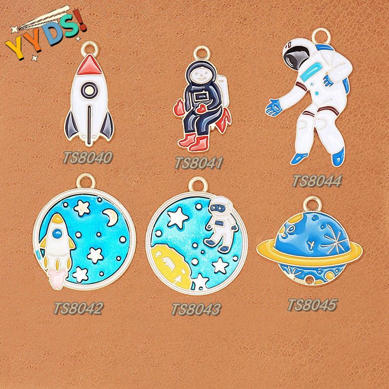 Space-Themed Charm Pendant Set with Astronaut Planet Rocket and Satellite