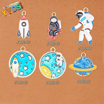 Colorful Space Theme Enamel Charms in Six Astronaut and Rocket Designs
