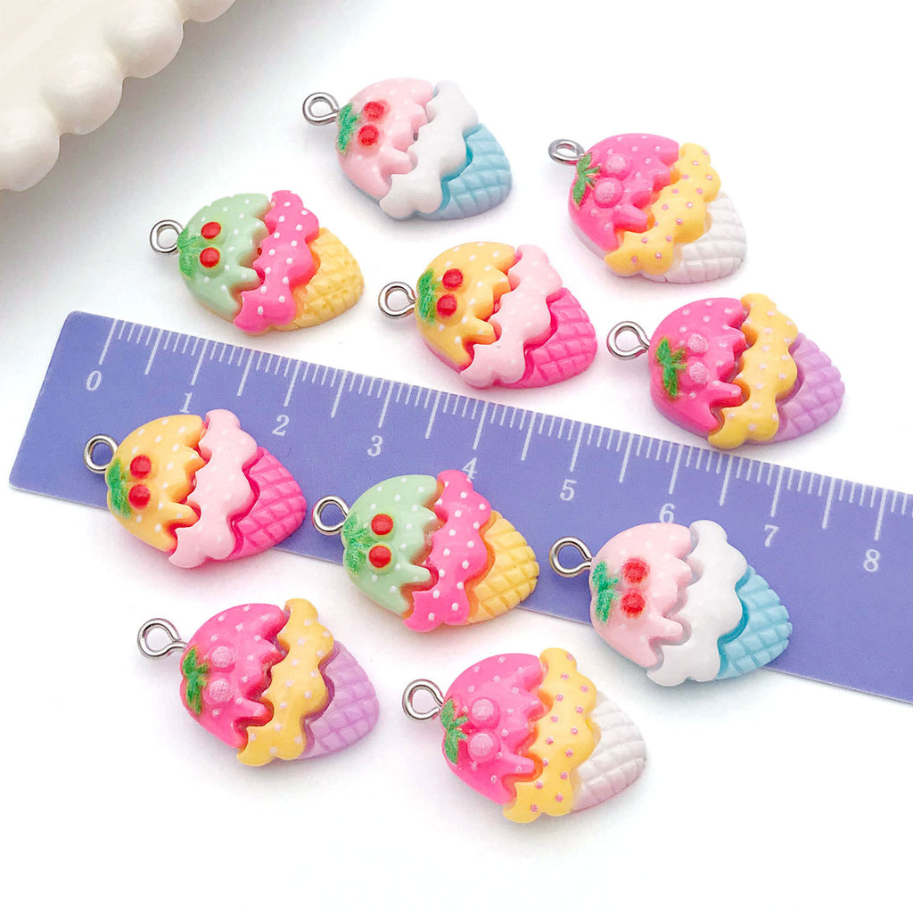 Simulation Resin Cream Cherry Ice Cream Cone Charm Pendant for DIY Bracelets Necklaces Keychains