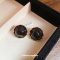 Round Faceted Stud Earrings in Amber Brown or Black view 3