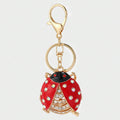 Red Enamel Rhinestone Ladybug Keychain Gold Lobster Clasp view 2