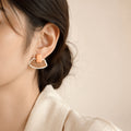 Three Color Woven Fan and Rectangular Stud Earrings view 1