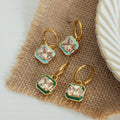 Gold Square Crystal Pendant Necklaces Hoops Green Blue Enamel view 3