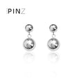 Gold-Tone Smooth Double Sphere Ball Drop Stud Earrings Pair view 3