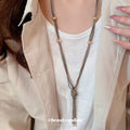 Multi Strand Mesh Chain Knot Tassel Necklace Silver or Gunmetal view 2