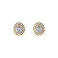 Gold Tone Clear Oval Faceted Stone Double Halo Stud Earrings view 5