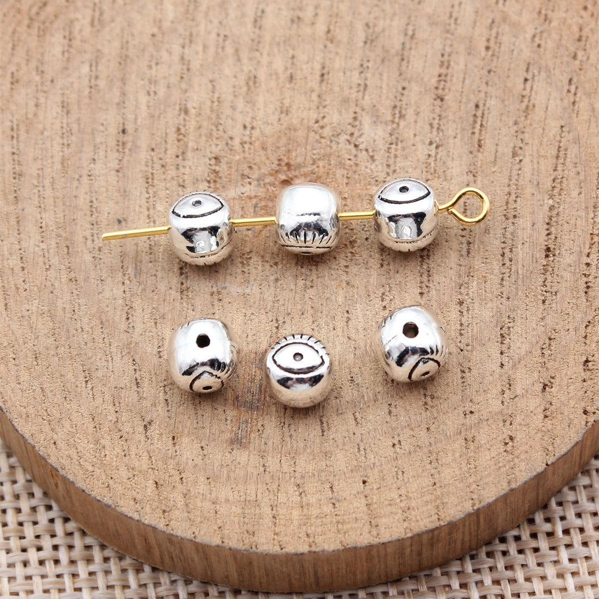 5.9x5.8x5.7mm 0.75g Antique Silver Zinc Alloy Eye Small Hole Beads for Bracelet Necklace DIY