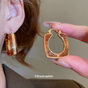 Brown Resin Open Square Hoop Earrings Jewelry Design