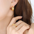 Bamboo Segment Open C Hoop Earrings In Gold Or Steel view 4