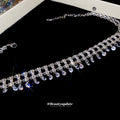 Silver Rhinestone Fringe Drop Wide Band Choker Necklace view 4