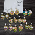 Gold Heart Enamel Floral Pearl Drop Earrings 8 Styles view 1
