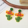 Fiesta Seed Bead Drop Earrings Cactus Palm Donkey Avocado view 2