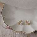 White Shell And Pave Crystal Four-Petal Flower Studs view 6
