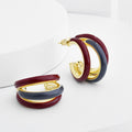 Triple Hoop Stud Earrings with Glossy Two Tone Color Accents view 4