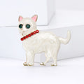 Enamel Cat Brooch Green Crystal Eyes Red Rhinestone Collar view 4