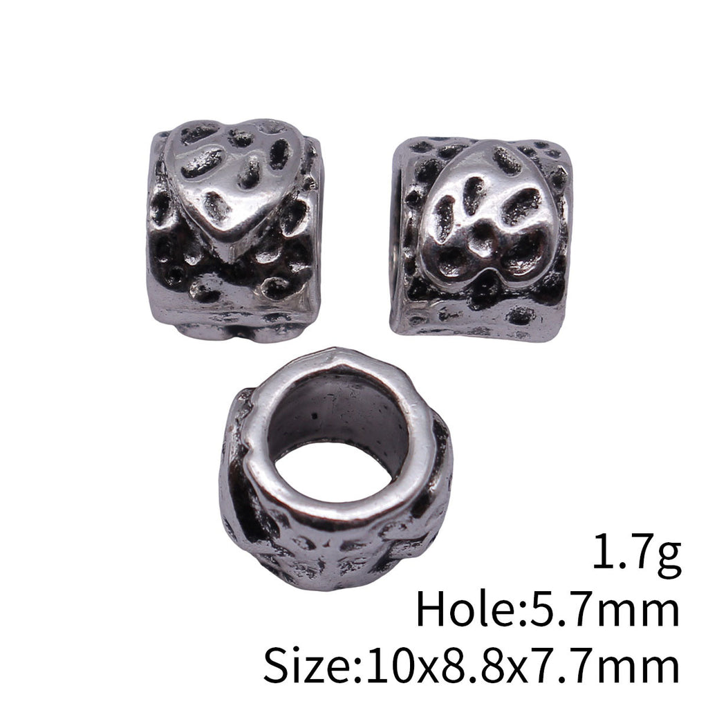 10x8.8x7.7mm 1.7g Antique Silver Tone Zinc Alloy Hammered Heart Texture Large Hole Spacer Beads for Bracelet