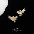 Gold Flying Fish Stud Earrings Pastel Enamel CZ Wings view 4