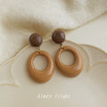 Mocha Ball Stud Earrings Caramel Glossy Open Oval Drops view 1