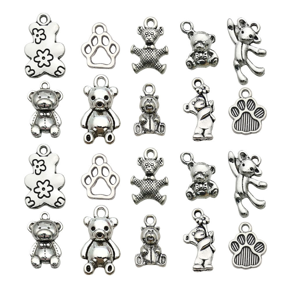 Antique Silver Zinc Alloy Toy Bear Animal Charm Pendant for DIY Bracelet Necklace Making