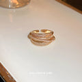 Gold Tone Multirow Open Ring With Crossing Baguette Crystal Bands view 2