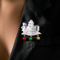 White Christmas Snowman Tree Enamel Brooch Three Bells view 4