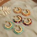 Gold Crescent Hoop Earrings Colorful Stone Bead Accents view 3