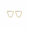 Bar Stud Earrings with Dangling Chain Loop Gold Silver view 5