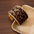 Wide Leopard Pattern Cuff Bracelet In Dark Or Light Brown With Gold Tone Edges view 6