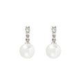 White and Gray Pearl Drop Earrings with Crystal Bar Studs view 5