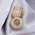 Pave Crystal Gourd Brooch With Scroll Handle and Floating Stone view 3