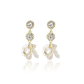Clear Double Halo White Petal Floral Dangle Earrings view 5