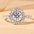 Round Crystal Sunburst Ring with Pavé Silver Tone Band view 1