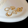 Polished Sculptural Metal Ring Set Five Pieces 2 Tones view 6