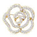 Open Rose Brooch with Clear Crystals in Gold or Silver Tone view 1
