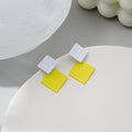 White and Yellow Double Square Geometric Stud Earrings view 6