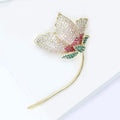 Pink Gradient Zircon Flower Brooch Gold Tone Green Leaf Pin view 3