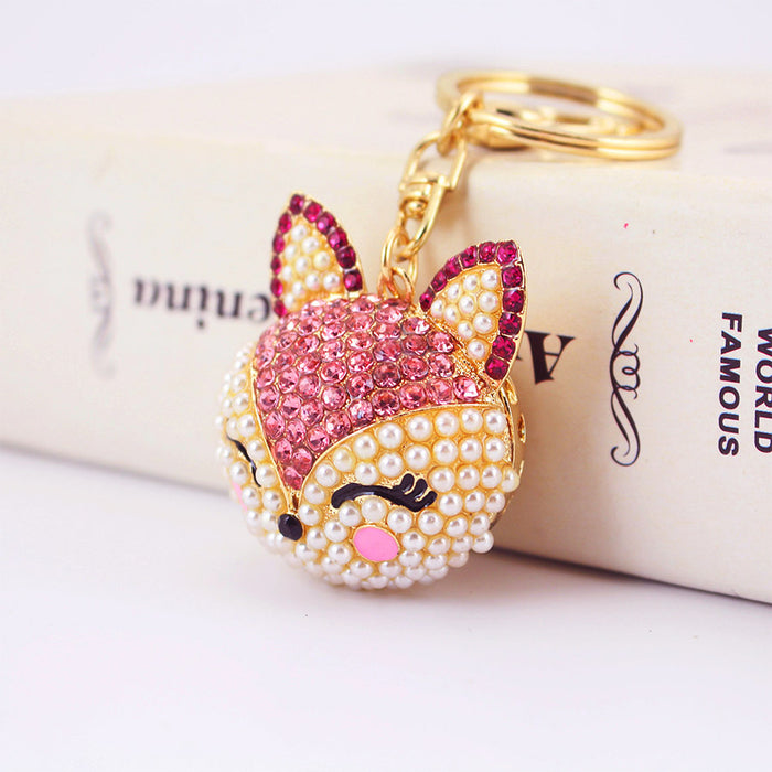 Rhinestone Pearl Fox Keychain Cute Animal Car Bag Charm