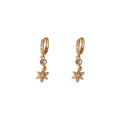 Gold Crystal Paved Huggie Hoop Flower Drop Earrings Pair view 5