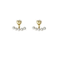 Gold Tone Heart Top And White Pearl Row Ear Jacket Stud Earrings view 5