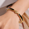 Gold Black Enamel Pavé Heart Clasp Bangle Bracelet view 4