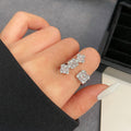 Silver Open Ring With Four Linked Square Clear Stones view 1