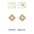 Gold Floral Clear Crystal Geometric Stud Clip Earrings view 3