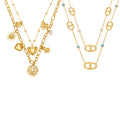 Gold Stainless Rose Charm Link Pendant Necklaces Set view 5