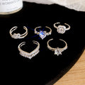 Gold Silver Zircon Open Adjustable Ring Five Piece Sets view 11
