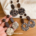 Brown Leopard Print Disc Drop Earrings in Three Bold Designs view 1