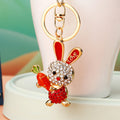 Jeweled Rabbit Holding a Carrot Keychains in Three Pictured Colors view 4