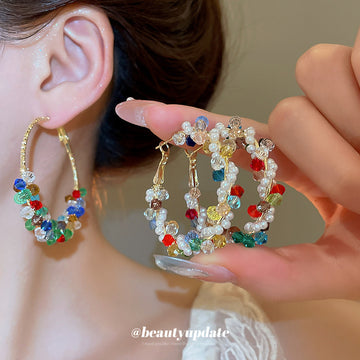 Colorful Beaded Hoop Earrings in Small and Large Sizes