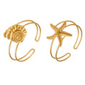 Sea Shell and Starfish Open Cuff Bangles in Two Metal Tones view 5