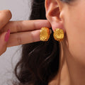 Hammered Twisted Shell Square Stud Earrings Gold Steel view 2